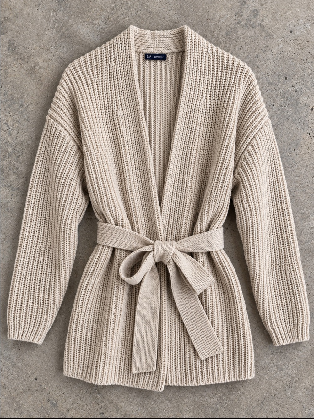 GAP Chunky Knit Wrap Cardigan Woman Medium Beige Cotton Wool Blend Belted  2025
